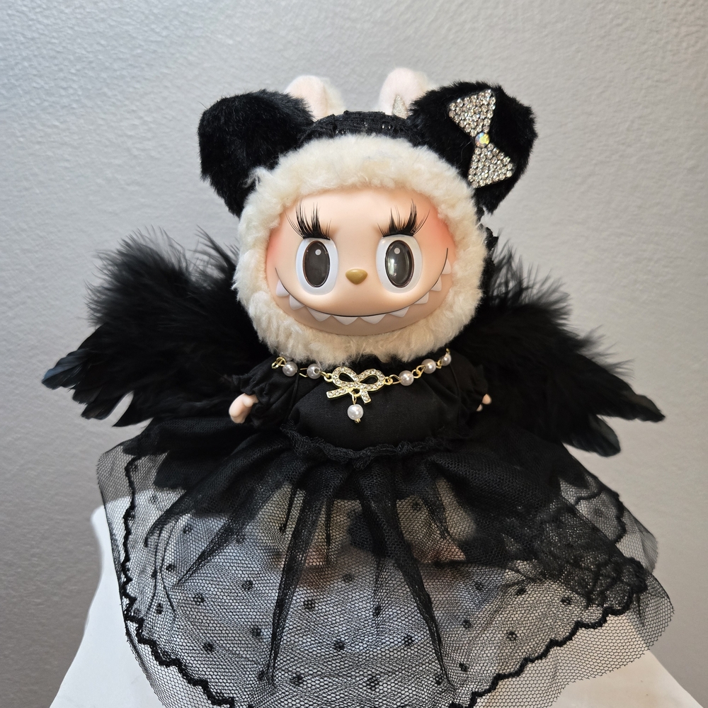 Clothing For Labubu Doll Black Feathered Outfit - Doll Not Included